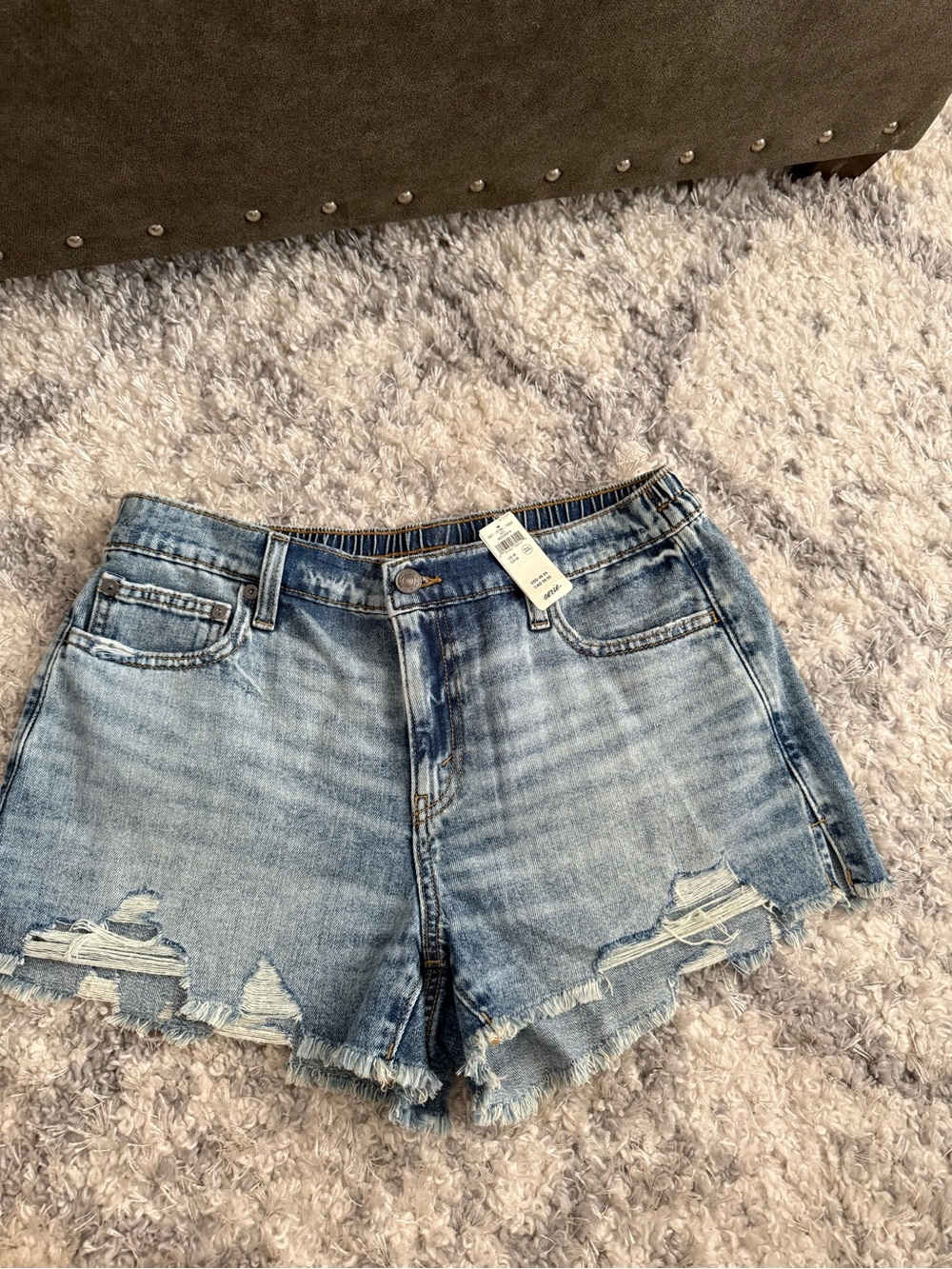 aerie Distressed Daydream Denim Short - Light Blue